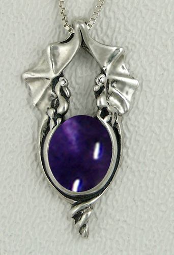 Sterling Silver Proud Pair of Dragons Pendant With Iolite
